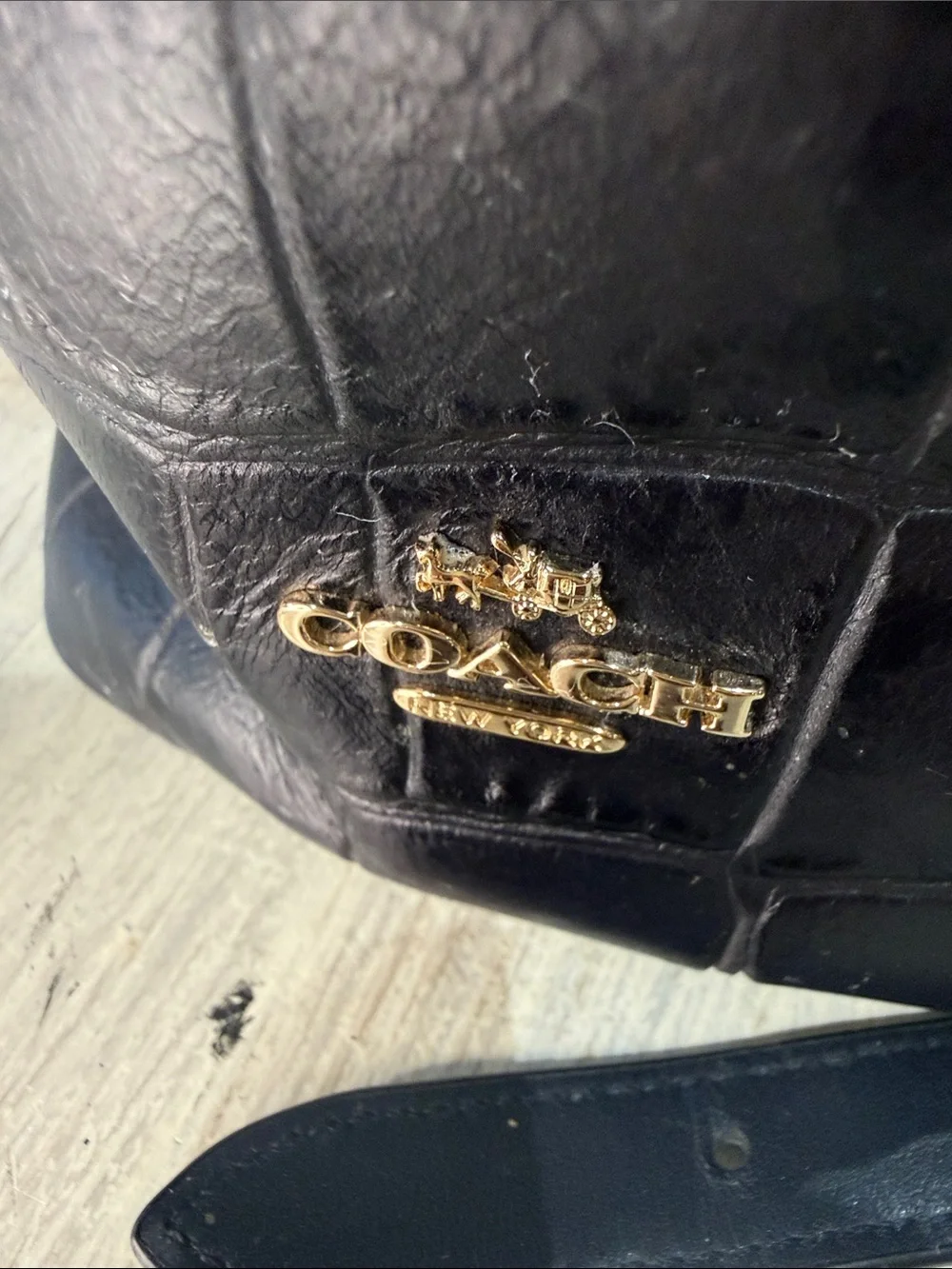 Coach Dark Navy Croc-Embossed Leather Rucksack  Backpack with Gold-Tone Hardware